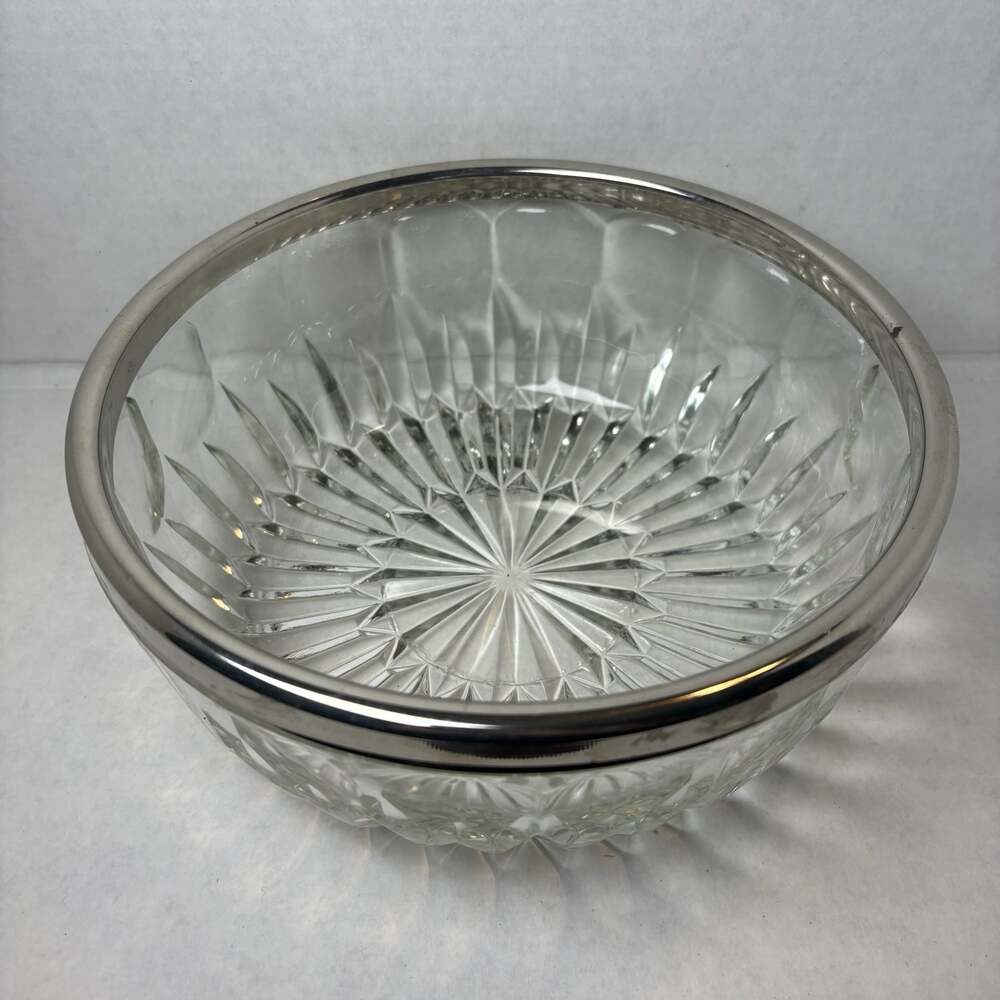 Vintage Cut Crystal Bowl with Silver-Plated Rim Fruit Nut Candy Dish